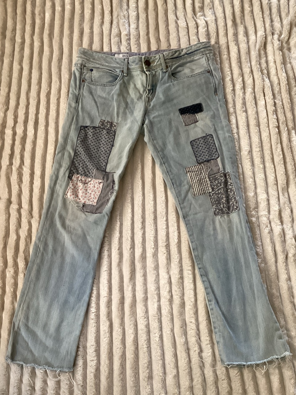 GAP Pale Blue Straight-Leg Jeans with Patchwork Details
